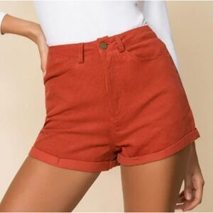 Superdown Dasha High Waisted Corduroy Shorts Rust XS